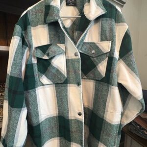 Plaid Utility Jacket in Green and Cream